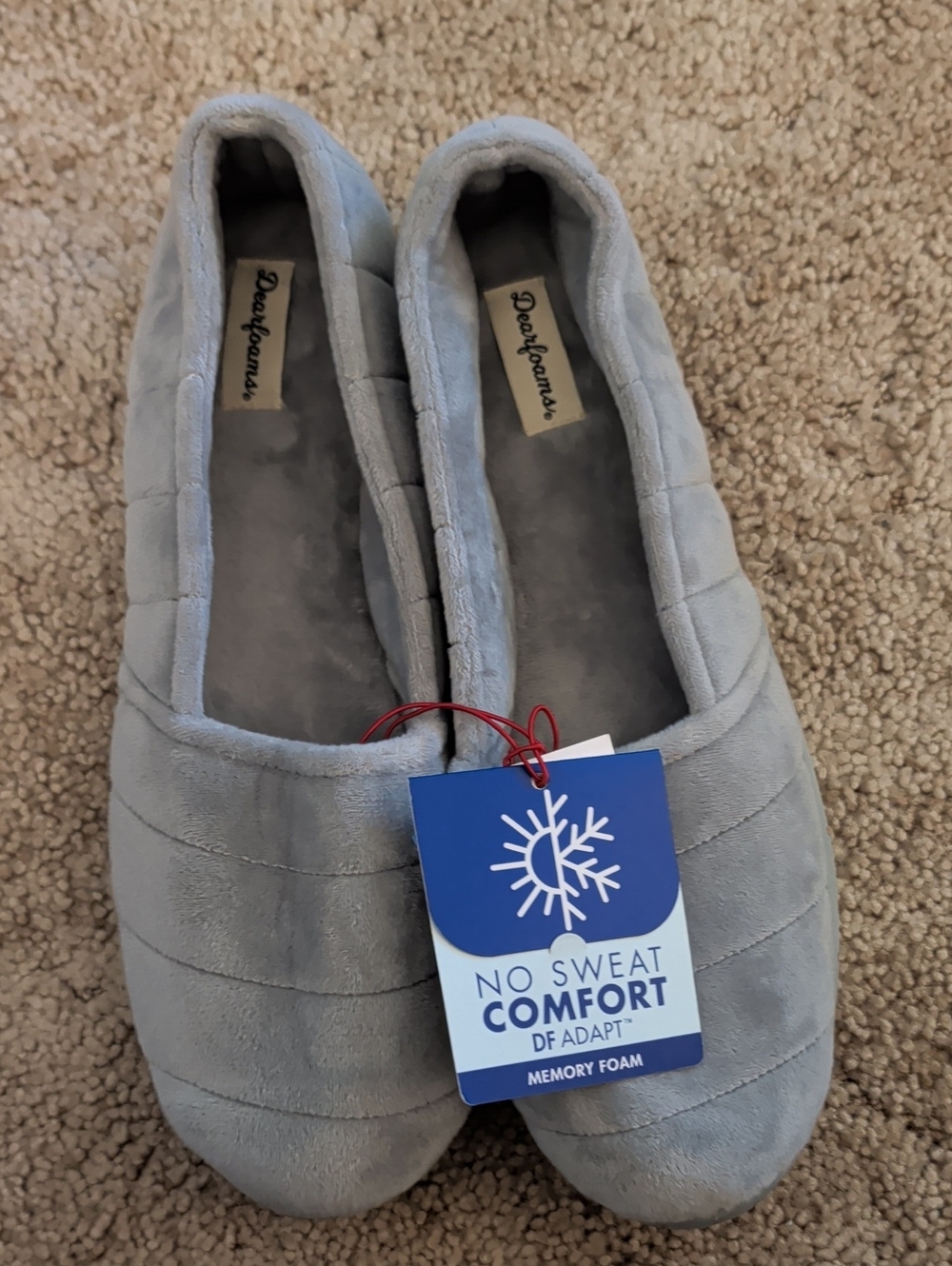Dearfoams Gray Quilted Memory Foam Slip-On Slippers -Size XL 11-12